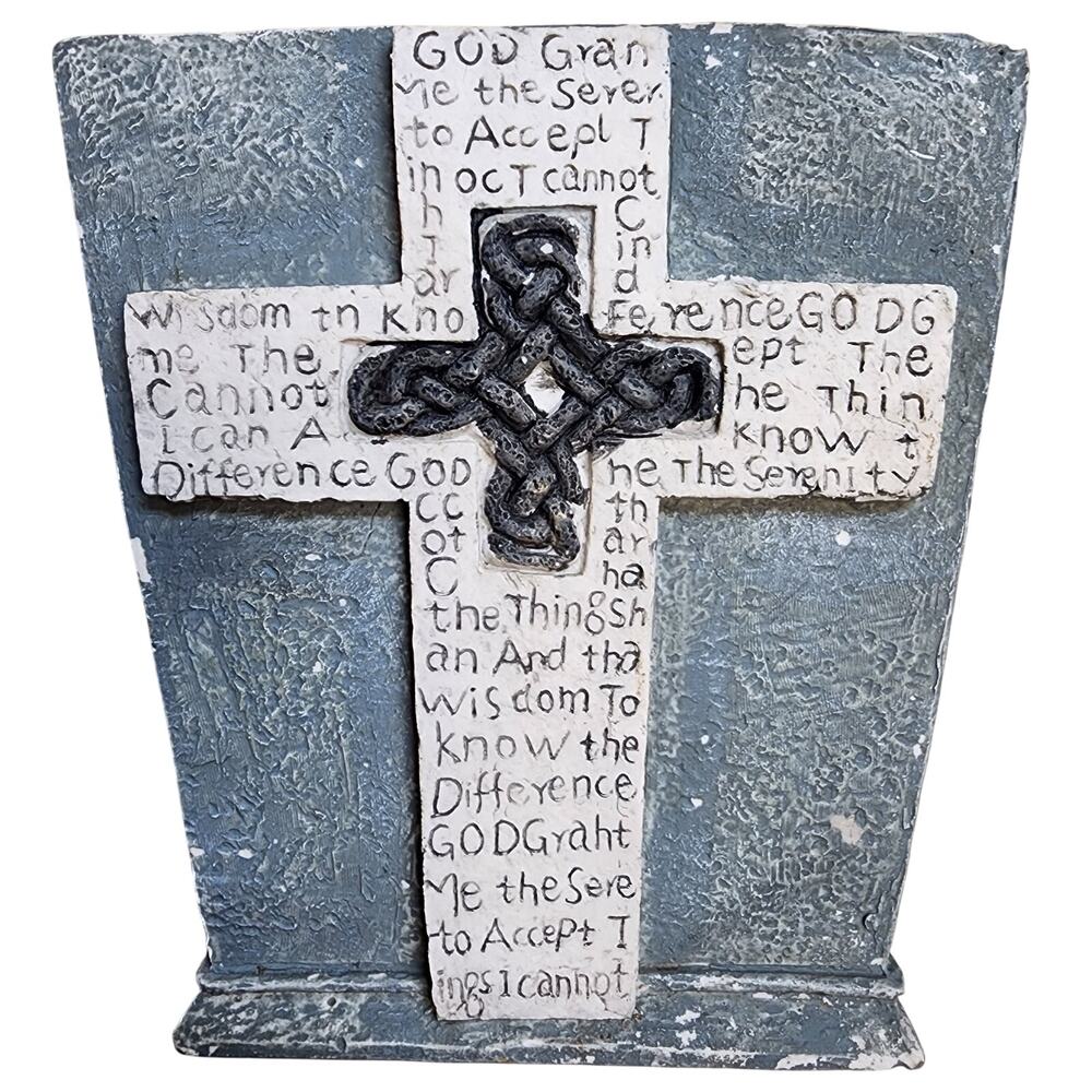 Serenity Prayer Cross Sphere Planter– Sage Green - Heavy Plaster/Concrete Decor